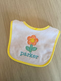 Yellow trim terry bib - Spring flower and name