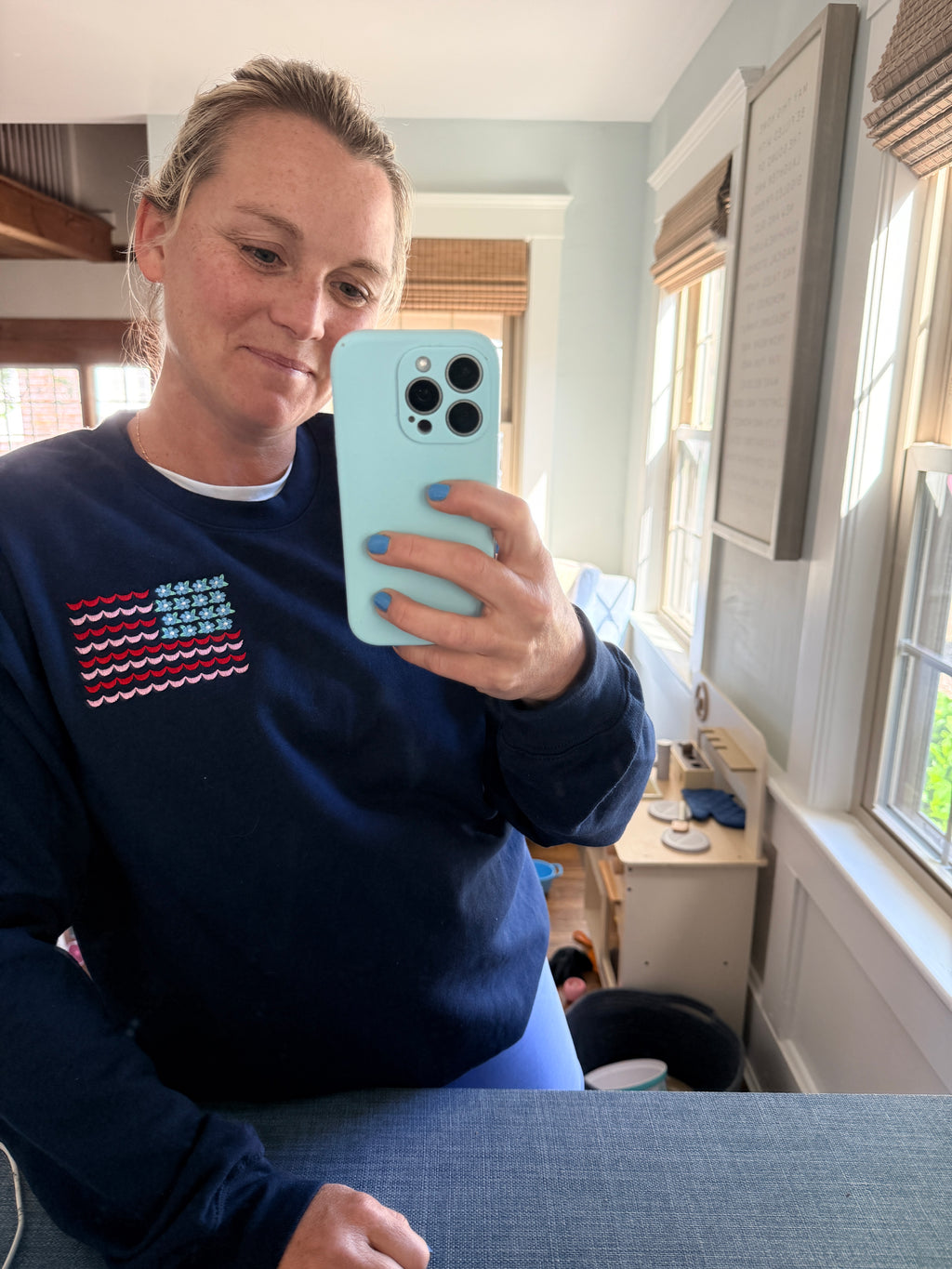 Floral Flag Crewneck Sweatshirt - Navy - UNISEX