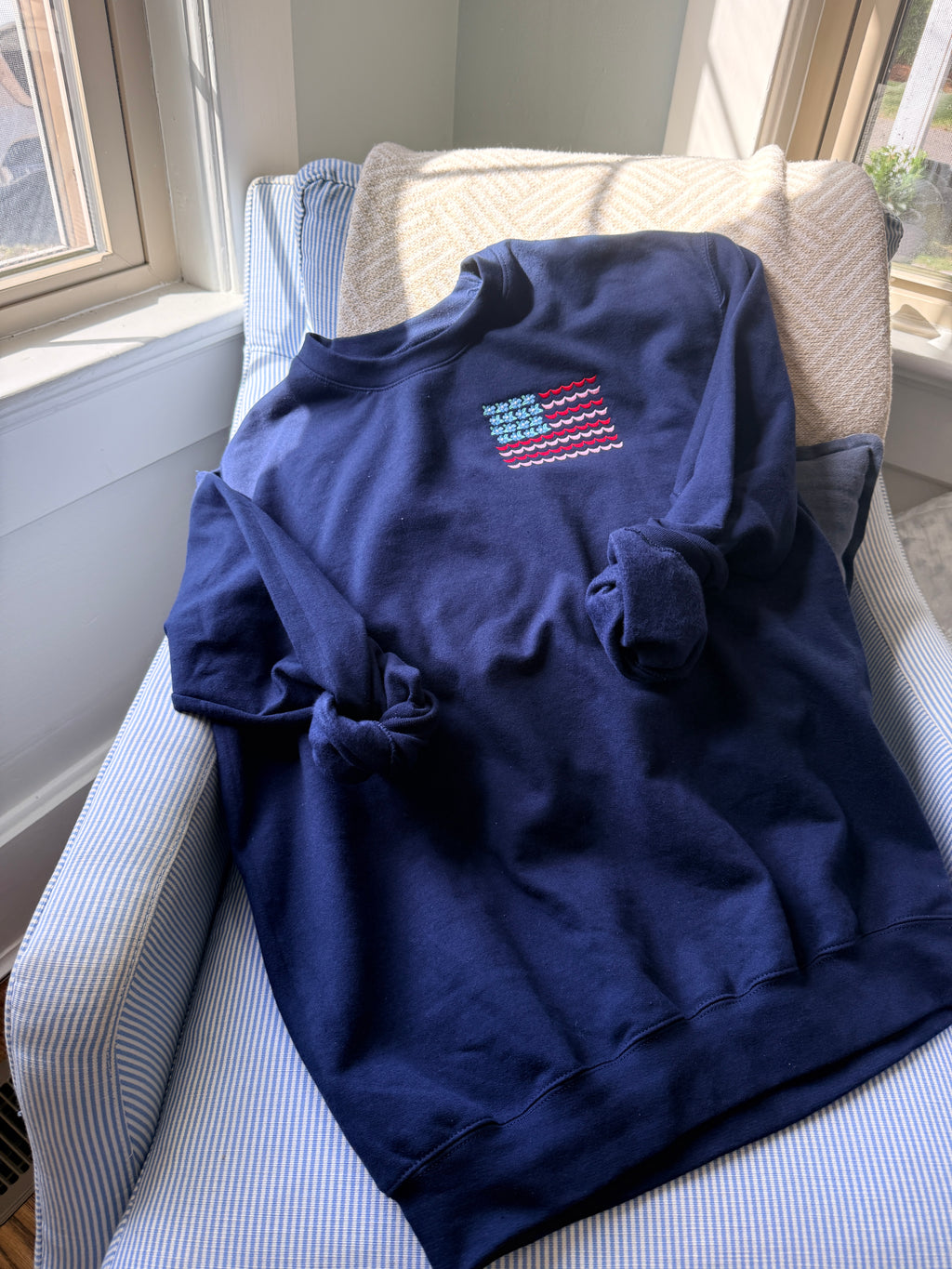 Floral Flag Crewneck Sweatshirt - Navy - UNISEX