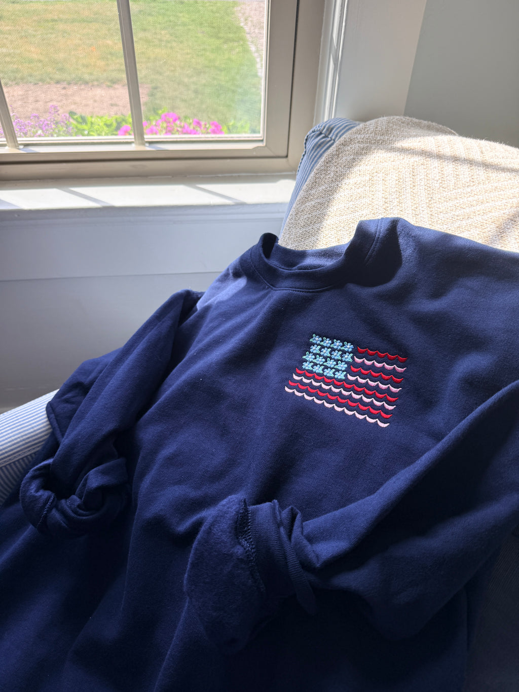 Floral Flag Crewneck Sweatshirt - Navy - UNISEX