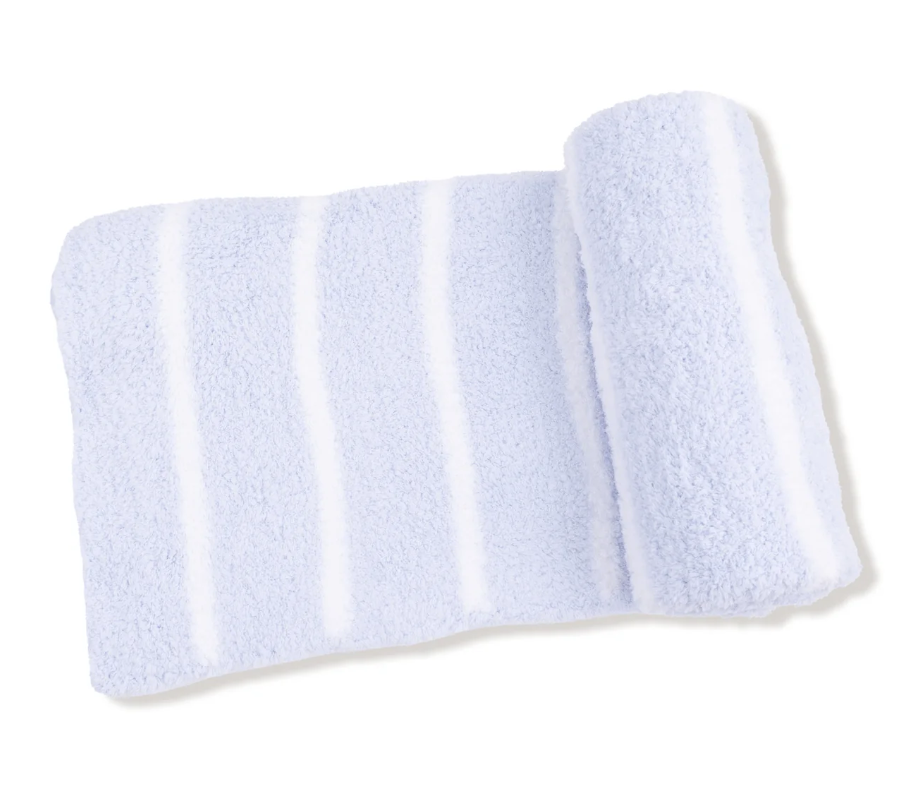 Angel Dear Chenille Light Blue & Ivory Stripe Stroller Blanket