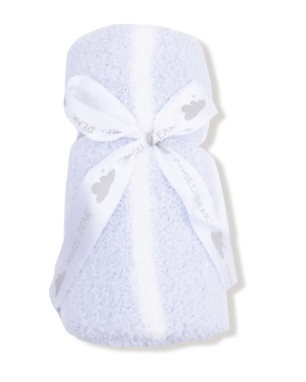 Angel Dear Chenille Light Blue & Ivory Stripe Stroller Blanket