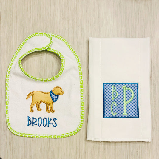 Golden Lab Bib + Burp Cloth Set