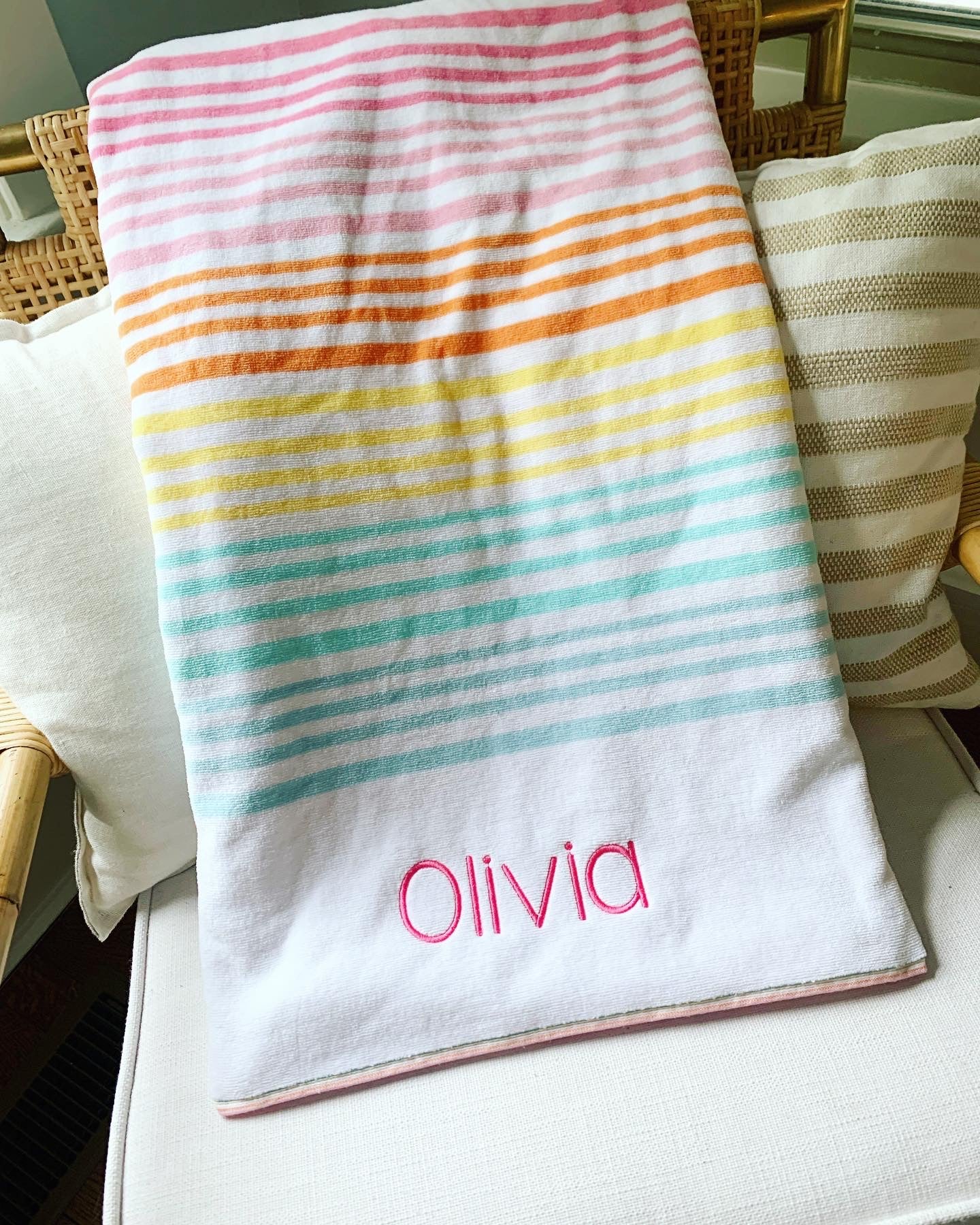 Pastel rainbow stripe beach towel