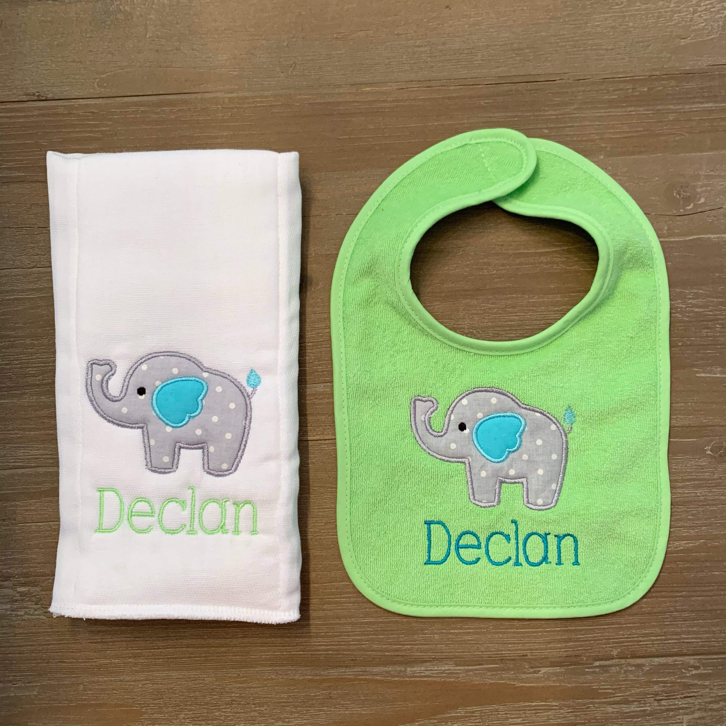 Baby Elephant bib + burp cloth set