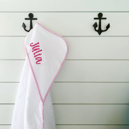 Pink Gingham hooded towel