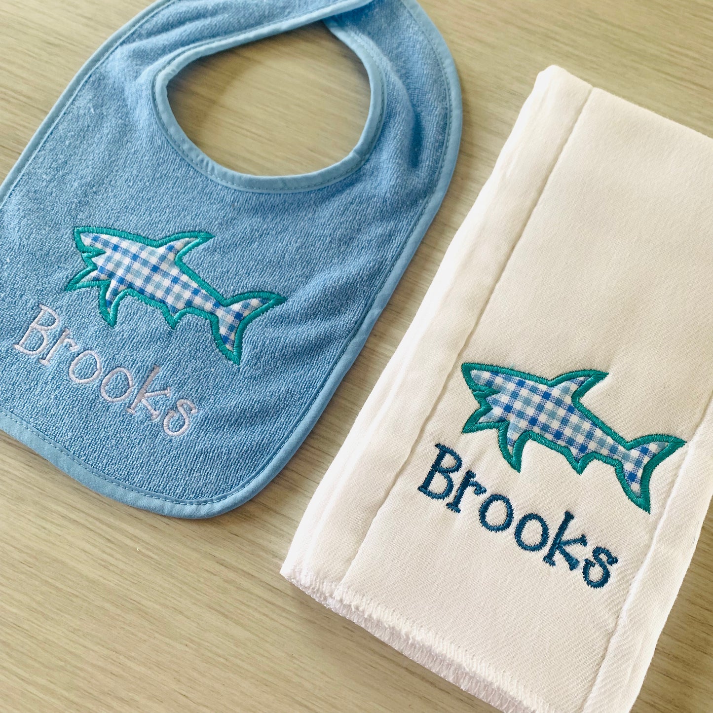 Shark Bib + Burp Cloth Set